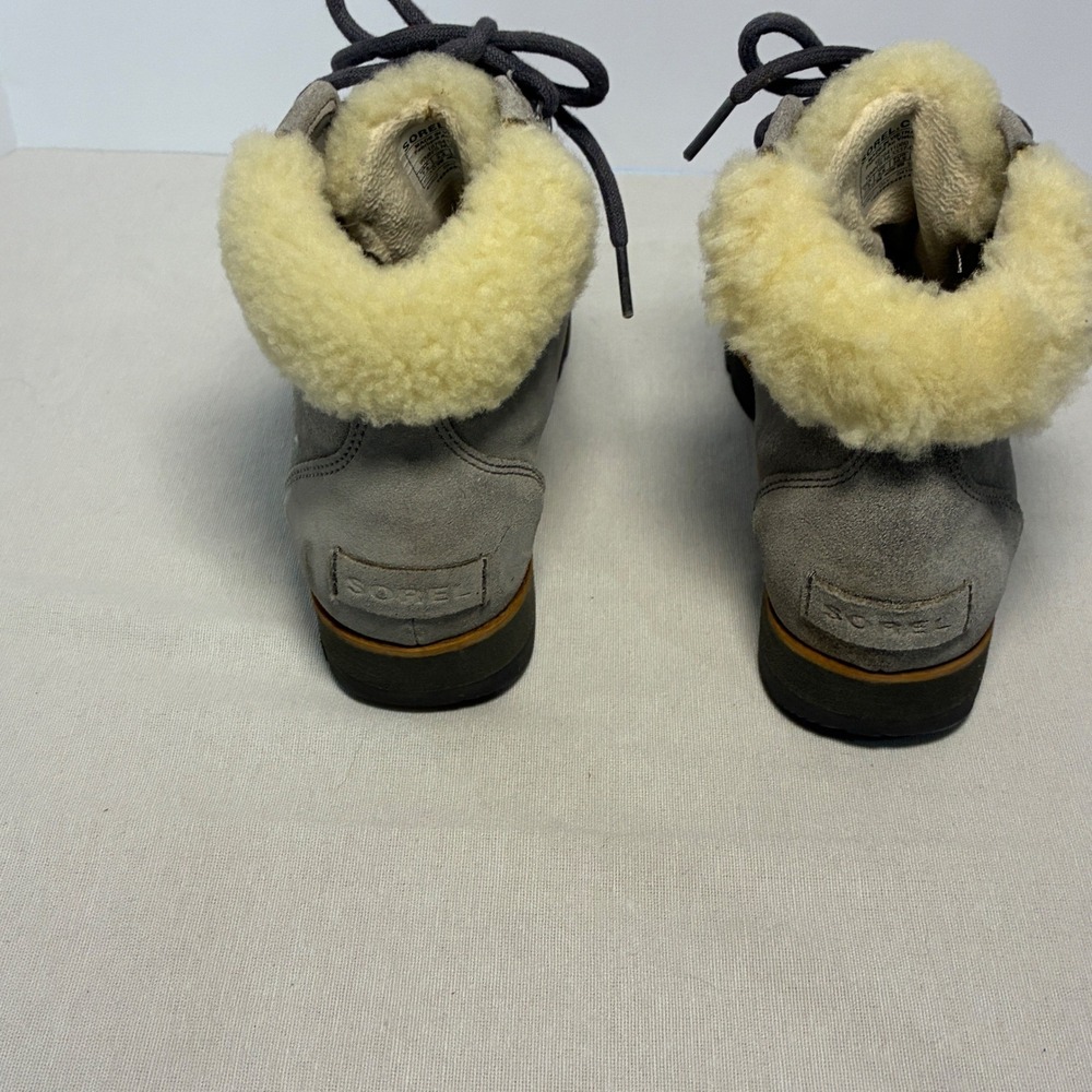 SOREL HARLOW LACE COZY Womens 7.5 Outdoor Boots Gray Leather Waterproof Hiking - Picture 2 of 10